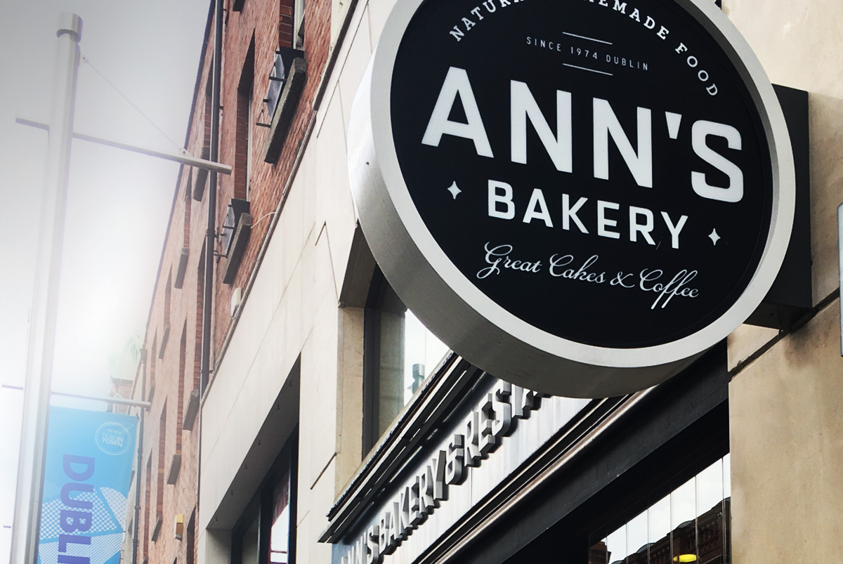 Flag sign design for Ann's Bakery, Dublin.