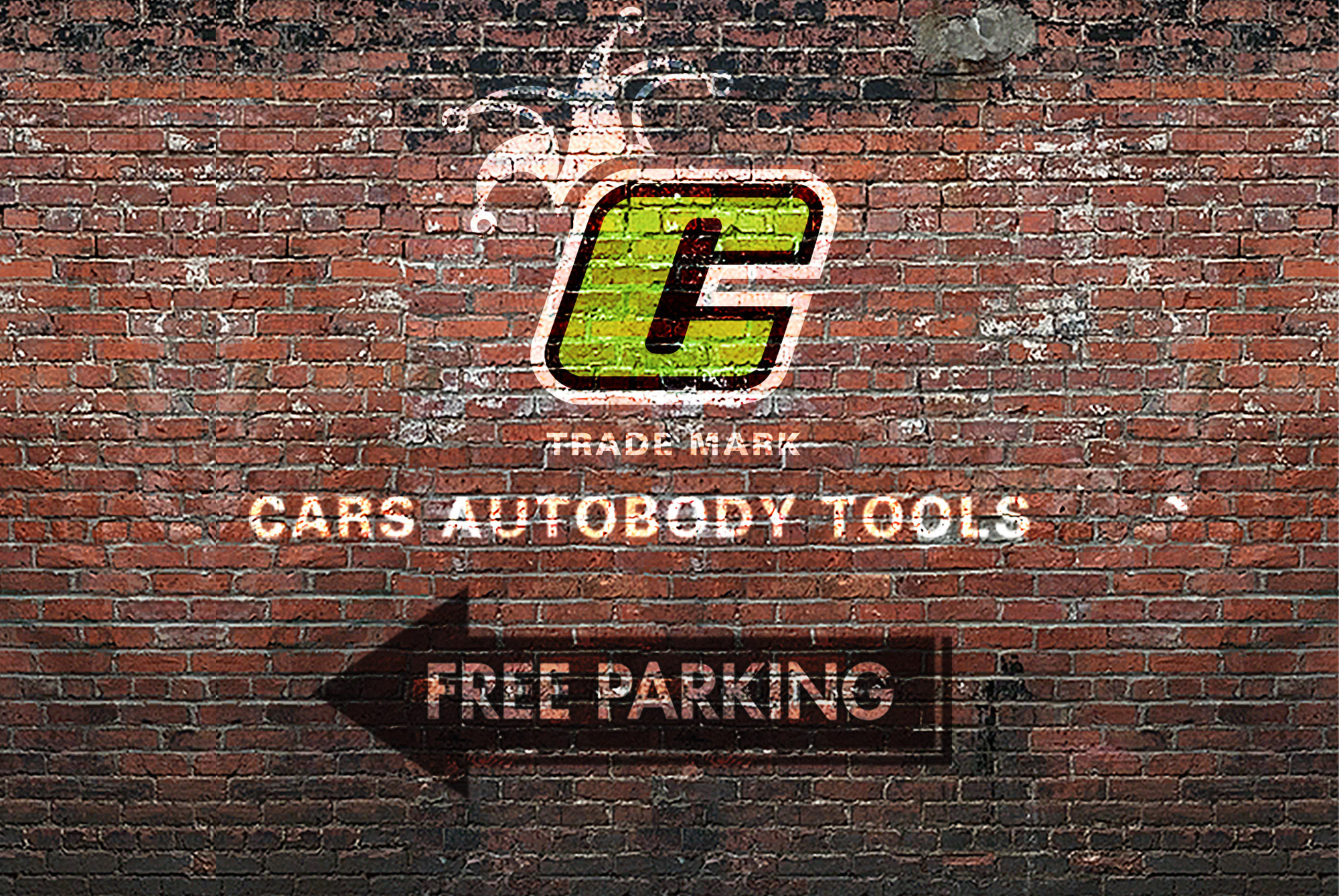 Cars Autobody brand logo on exterior brick wall.