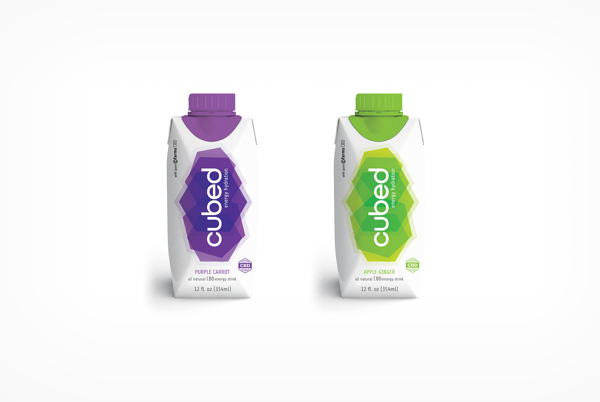 Cubed CBD Energy Hydration logo on concepted bottled brand offerings.