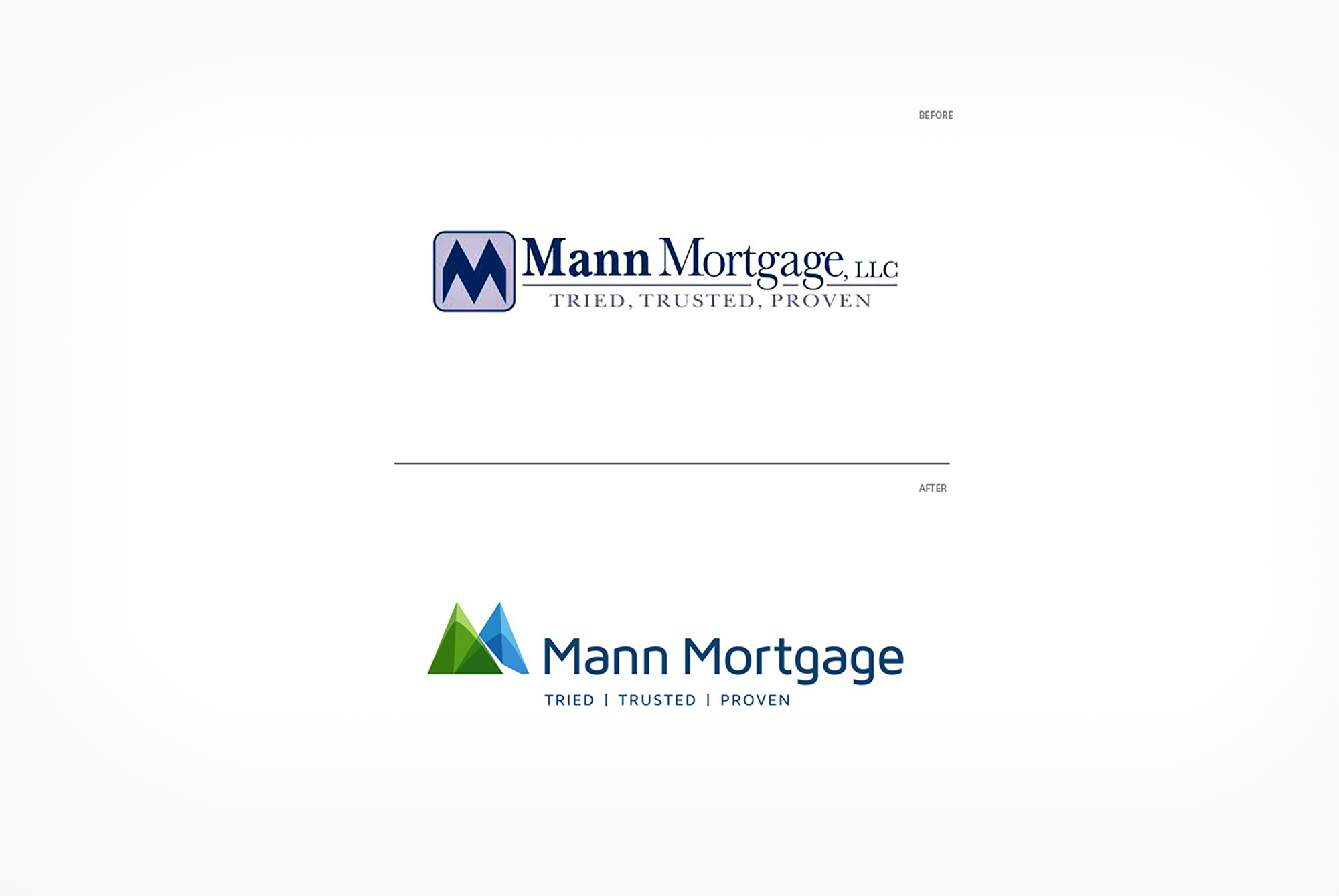 Mann Mortgage brand logo redsign before and after.