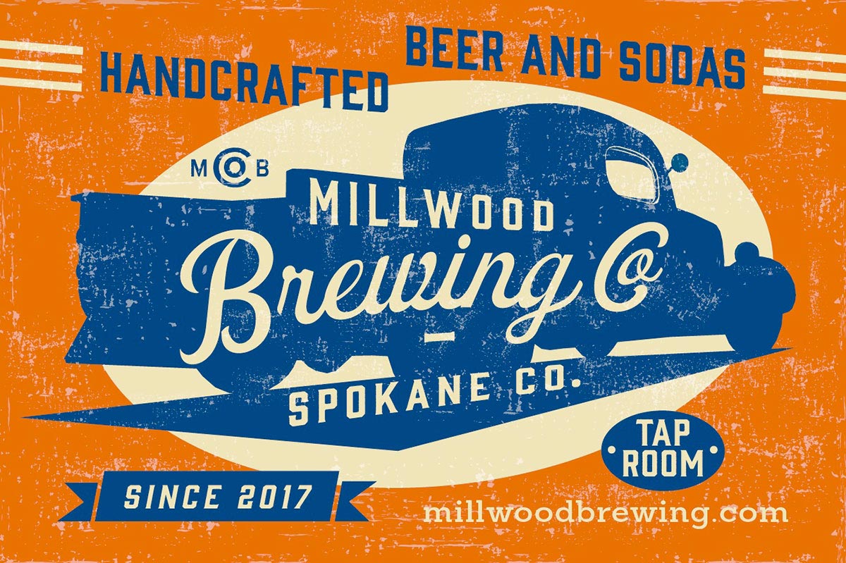 Millwood Brewing Company handcrafted beer and sodas retro tin sign design.