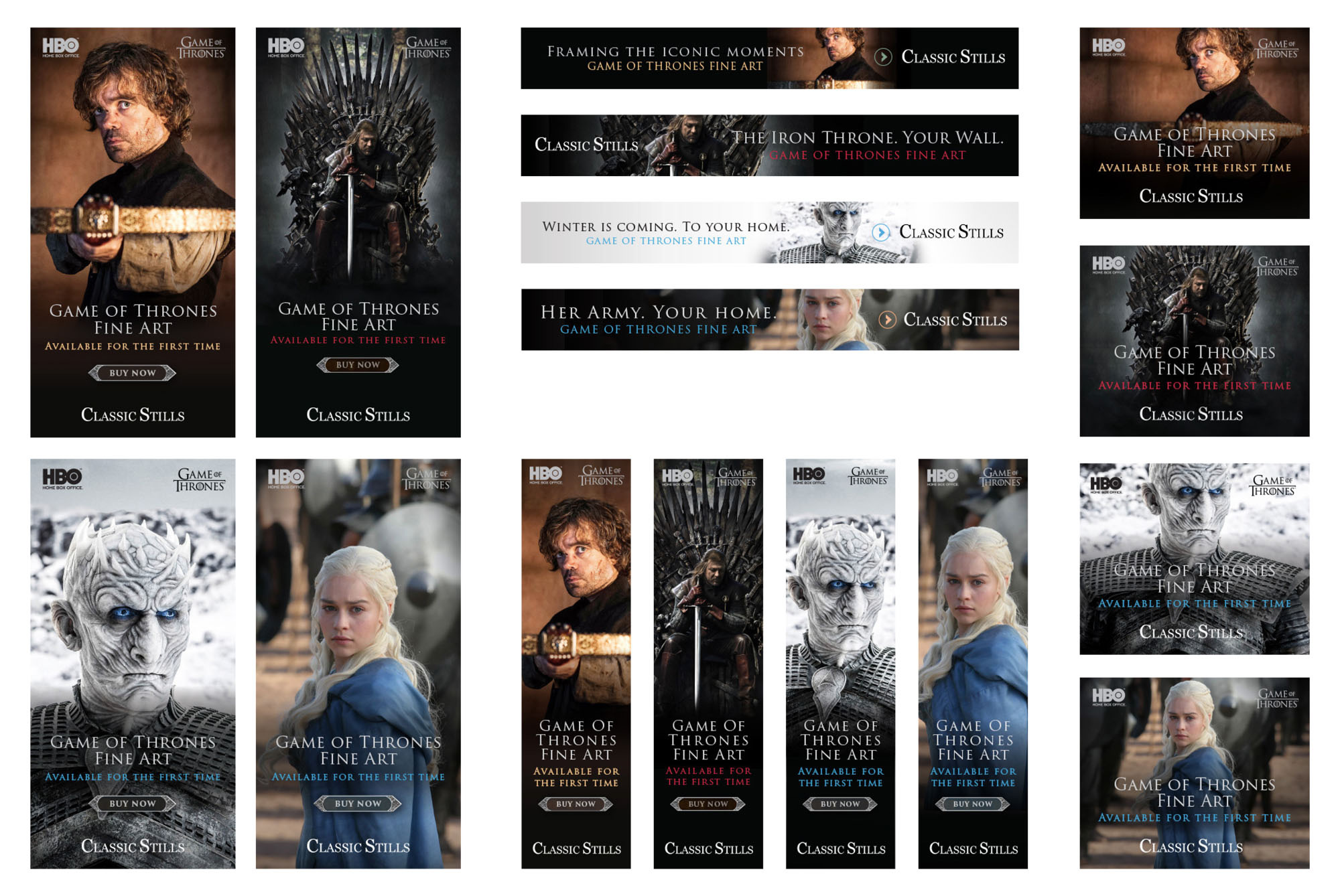 Classic Stills Game of Thrones social media ad designs.